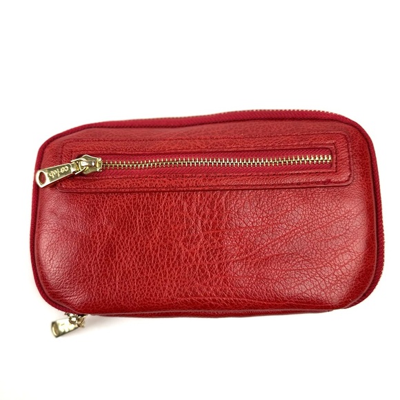 Colab Wallet Red Faux Leather Zip Around Organizer Gold Hardware Clutch - Picture 1 of 12